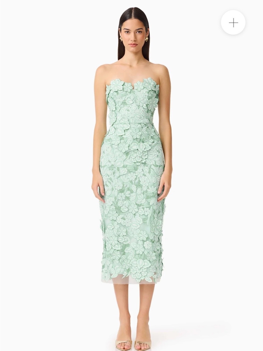 Roseate Strapless Midi Dress in Mint Green Elliatt